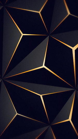 Elegant Geometric Low Poly Pattern with Gold Lines on Dark Background HD phone wallpaper