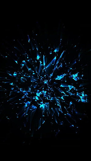 Dark Electric Blue Crystal Shatter Explosion Abstract Digital Art HD phone wallpaper