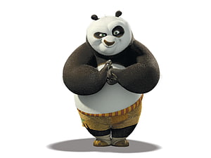 Po the Kung Fu Panda Character in Yellow Pants with Hands Together on White Background HD wallpaper