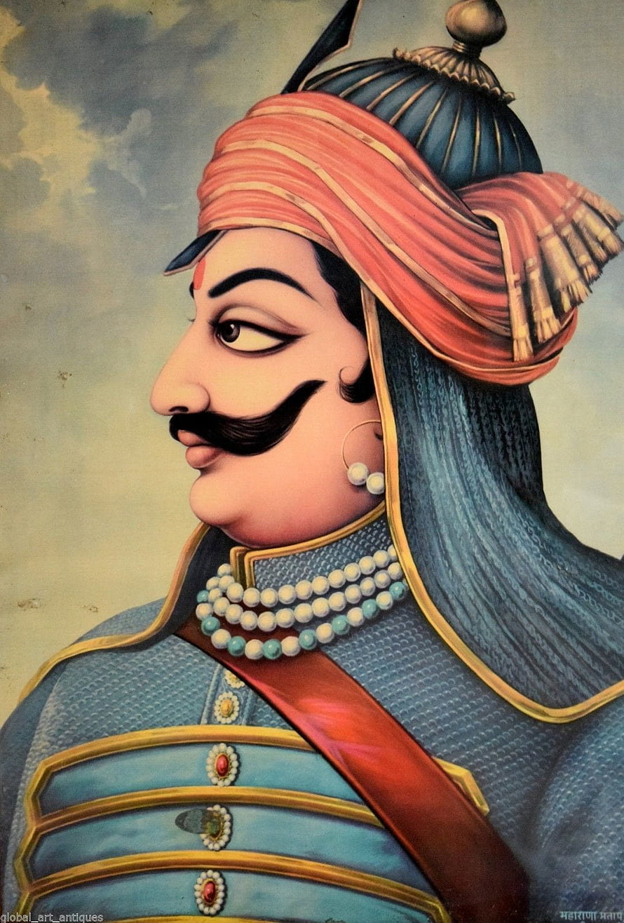 Mehranah Pratap Singh Portrait in Traditional Rajput Attire with Turban and Ornate Armor HD phone wallpaper