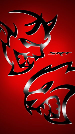 Dodge SRT Hellcat Demon Logo Vector Art on Red Background HD phone wallpaper