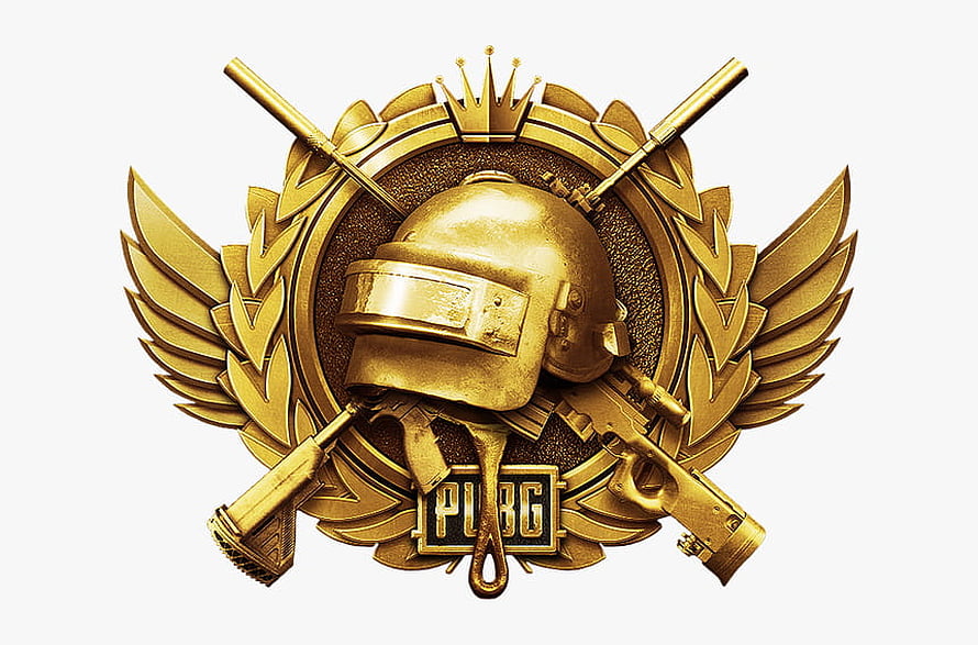 PUBG Conqueror Emblem with Golden Helmet, Crown, and Crossed Weapons HD wallpaper