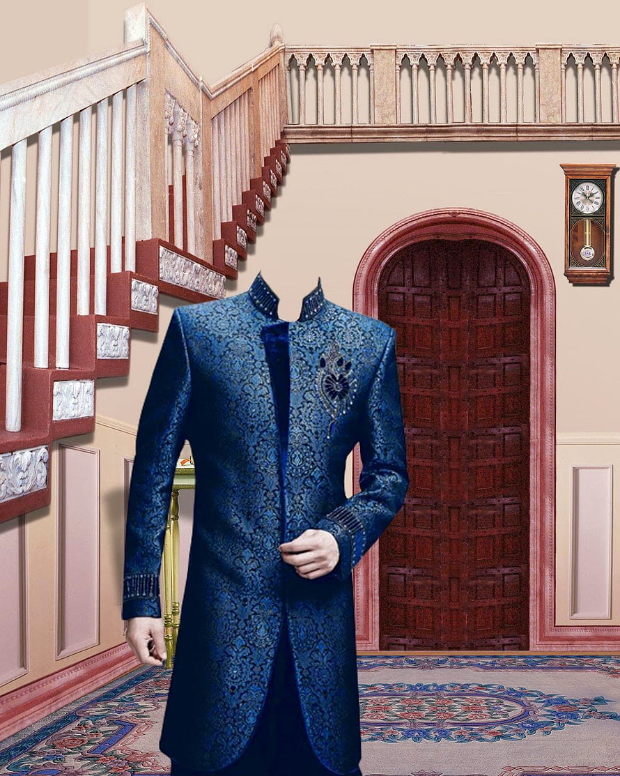 Royal Blue Embroidered Sherwani in Grand Heritage Interior HD phone wallpaper