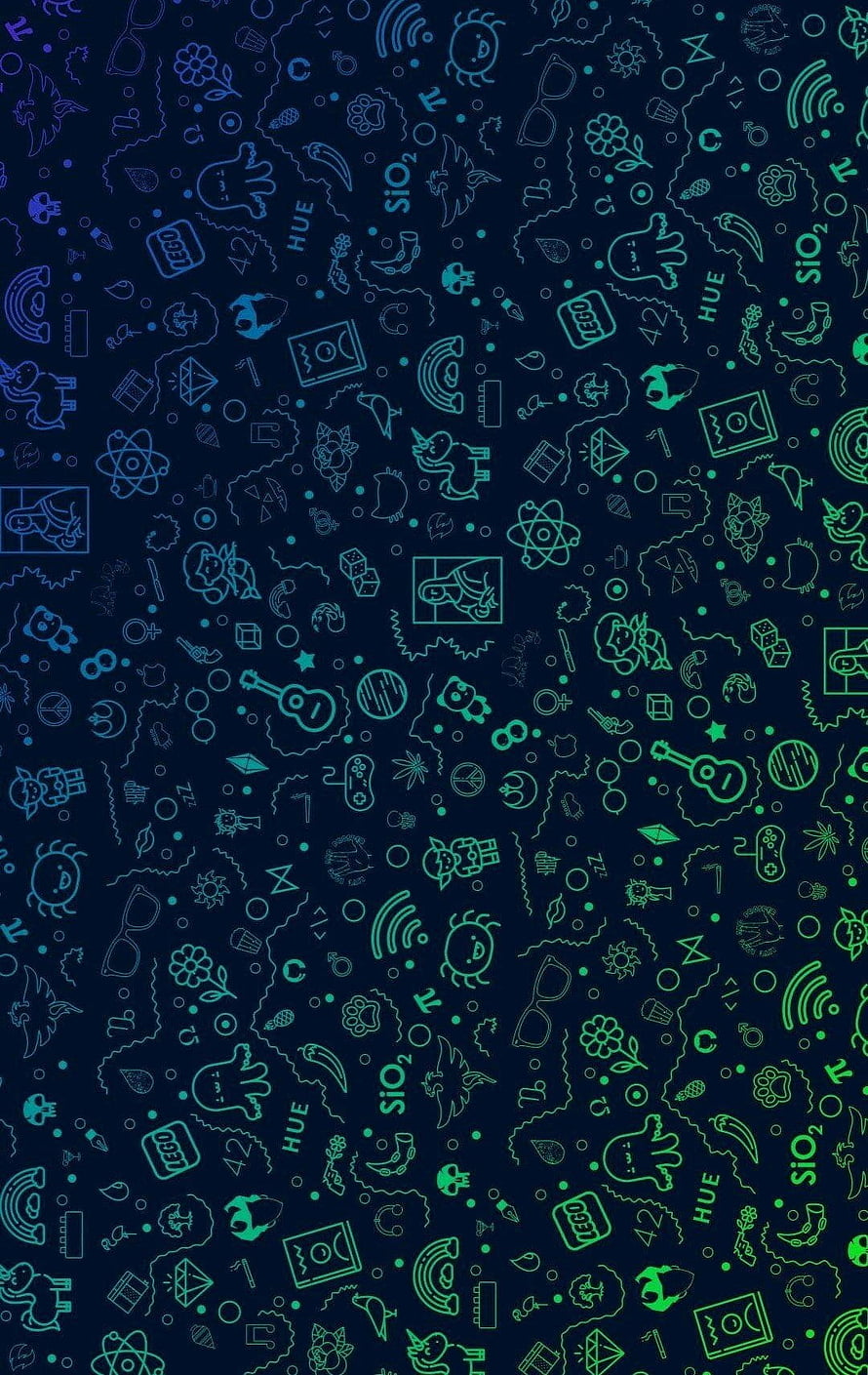 Neon Doodle Pattern Wallpaper with Tech and Science Icons on Dark Background HD phone wallpaper