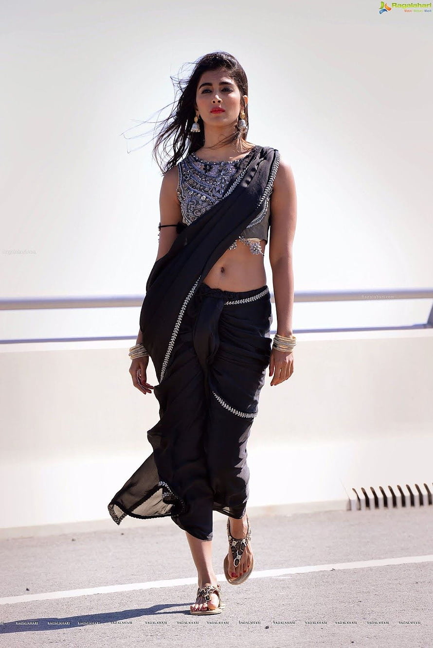 Pooja Hegde in Black Saree with Embroidered Blouse and Traditional Jewelry HD phone wallpaper
