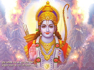 Lord Rama Divine Portrait with Bow and Arrows in Golden Crown HD wallpaper