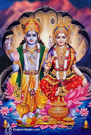 Lord Vishnu and Goddess Lakshmi Seated on Lotus with Serpent Canopy HD phone wallpaper