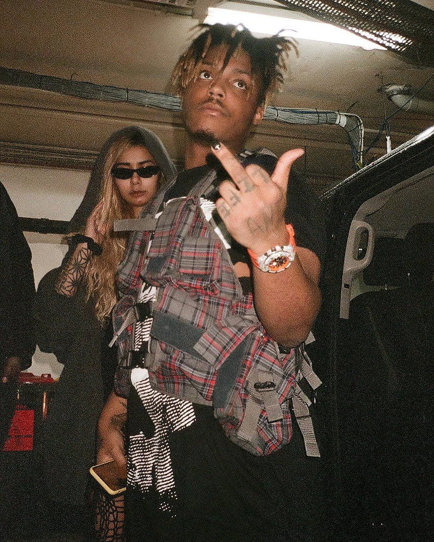 Juice WRLD and Ally in a plaid jacket and hooded outfit inside a vehicle HD phone wallpaper