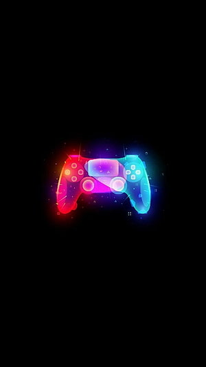Neon Glowing Game Controller with Vibrant RGB Lighting on Black Background HD phone wallpaper