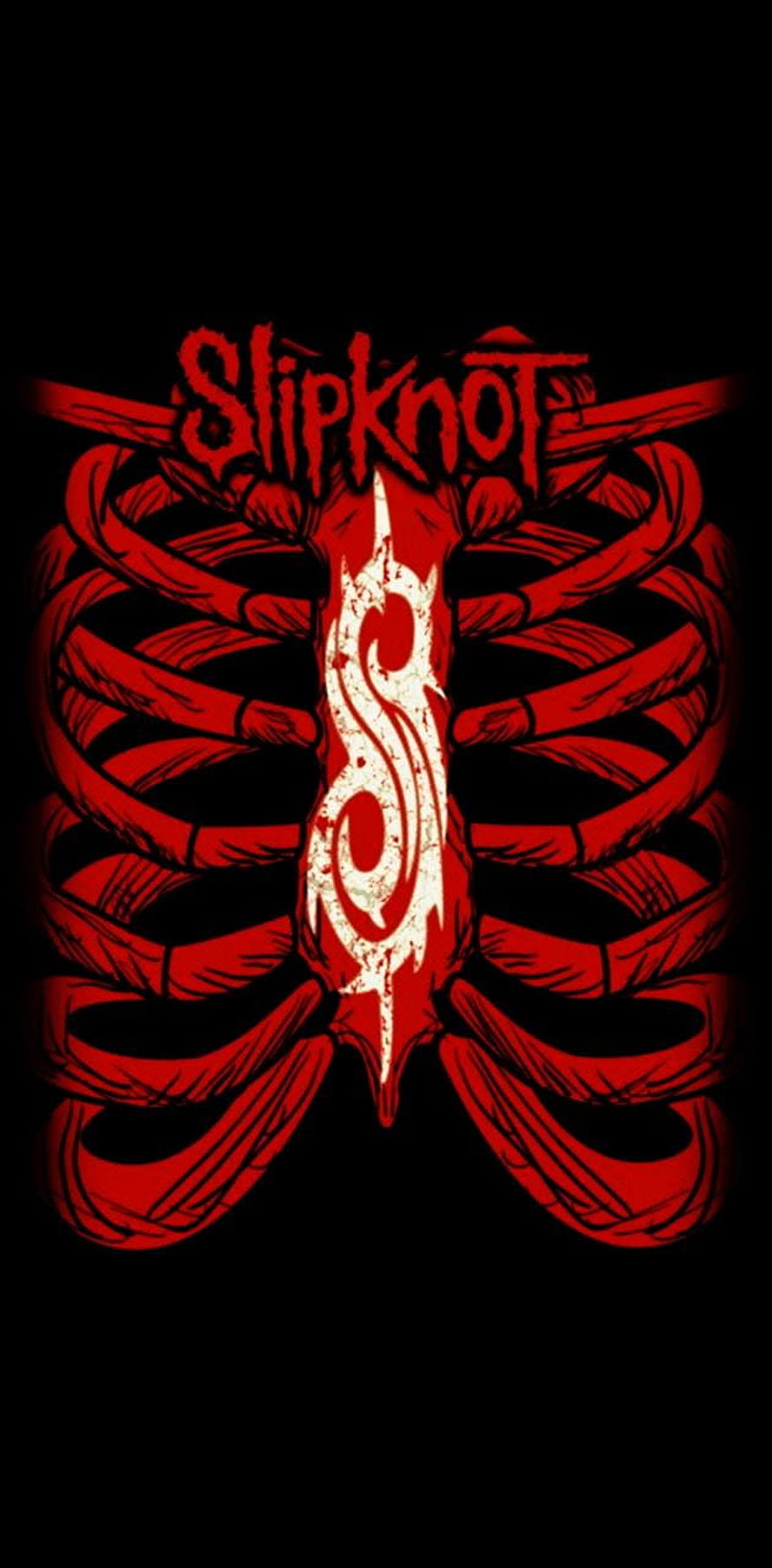 Slipknot Band Logo with Red Ribcage and Tribal S Design on Black Background HD phone wallpaper