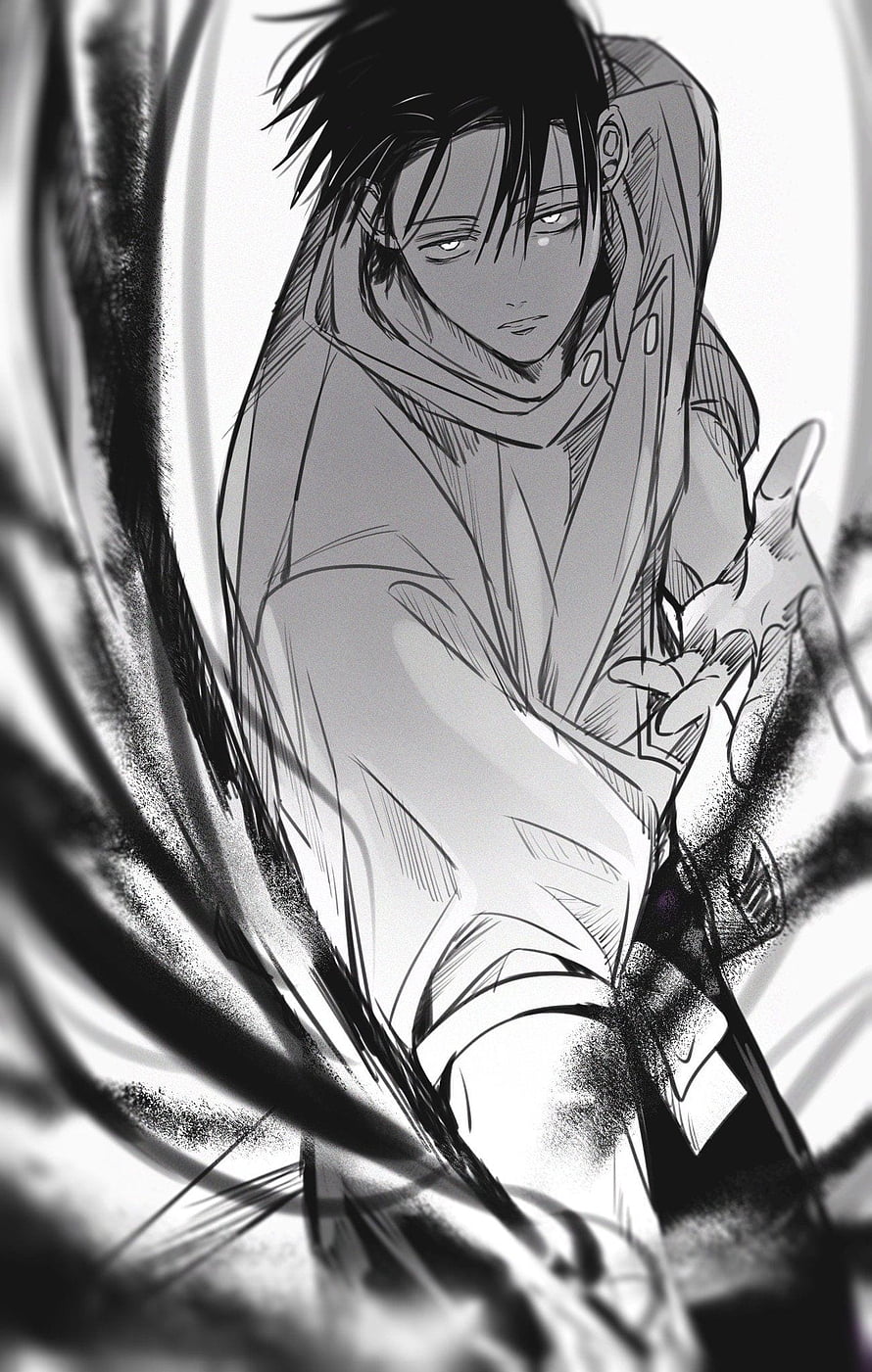 Yuta Okkotsu from Jujutsu Kaisen in a dramatic black and white manga illustration HD phone wallpaper
