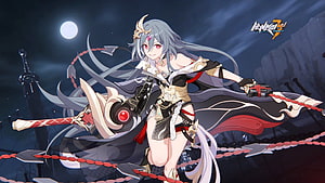 Herrscher of Sentience from Honkai Impact 3rd in a dramatic night scene with moonlight and chains HD wallpaper