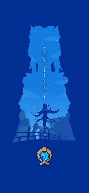 Sangonomiya Kokomi Genshin Impact Minimalist Blue Silhouette Wallpaper HD phone wallpaper