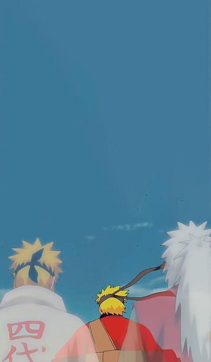 Naruto, Minato, and Jiraiya Gazing at the Sky in Anime Illustration HD phone wallpaper