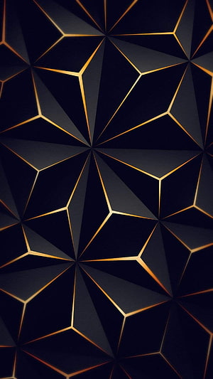 Dark Geometric Low Poly Pattern with Gold Accent Lines HD phone wallpaper