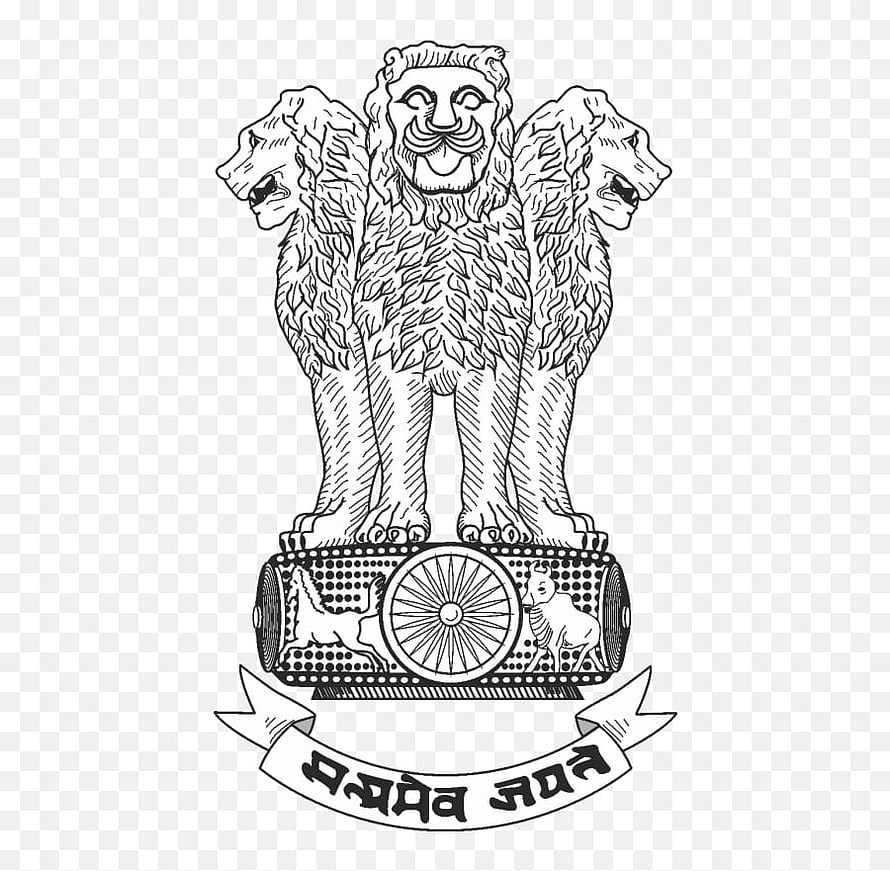Black and White Line Art of the Ashoka Pillar Lion Capital Emblem HD wallpaper