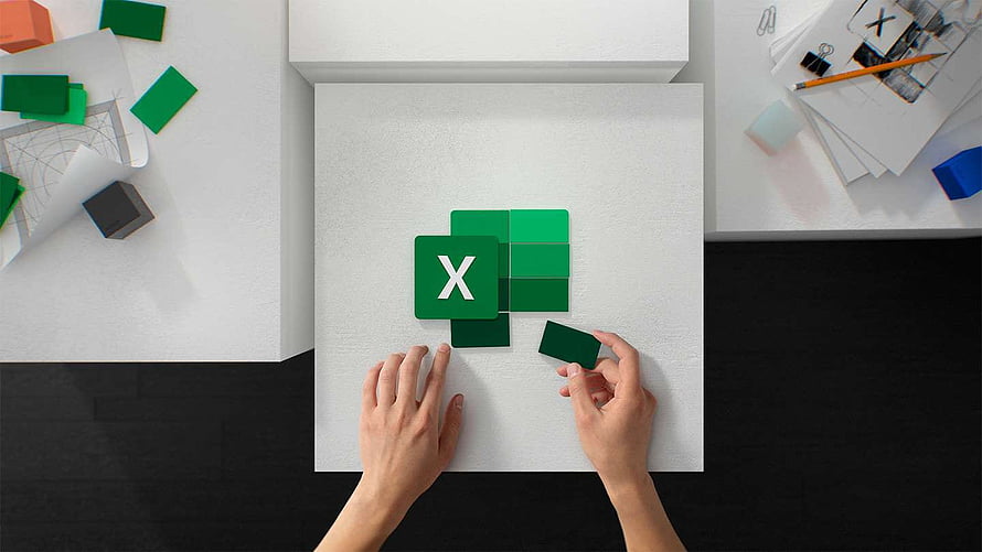 Microsoft Excel Logo Design Concept with Green Tiles and Hands on White Surface HD wallpaper