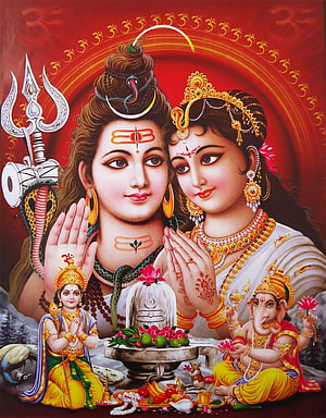 Shiva Parvati Family Portrait With Ganesha And Shiva Lingam Devotional Art HD phone wallpaper