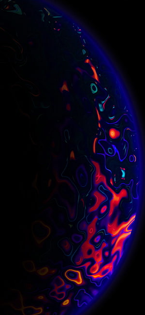 Abstract Liquid Metal Sphere with Neon Red and Blue Swirls on Black Background HD phone wallpaper