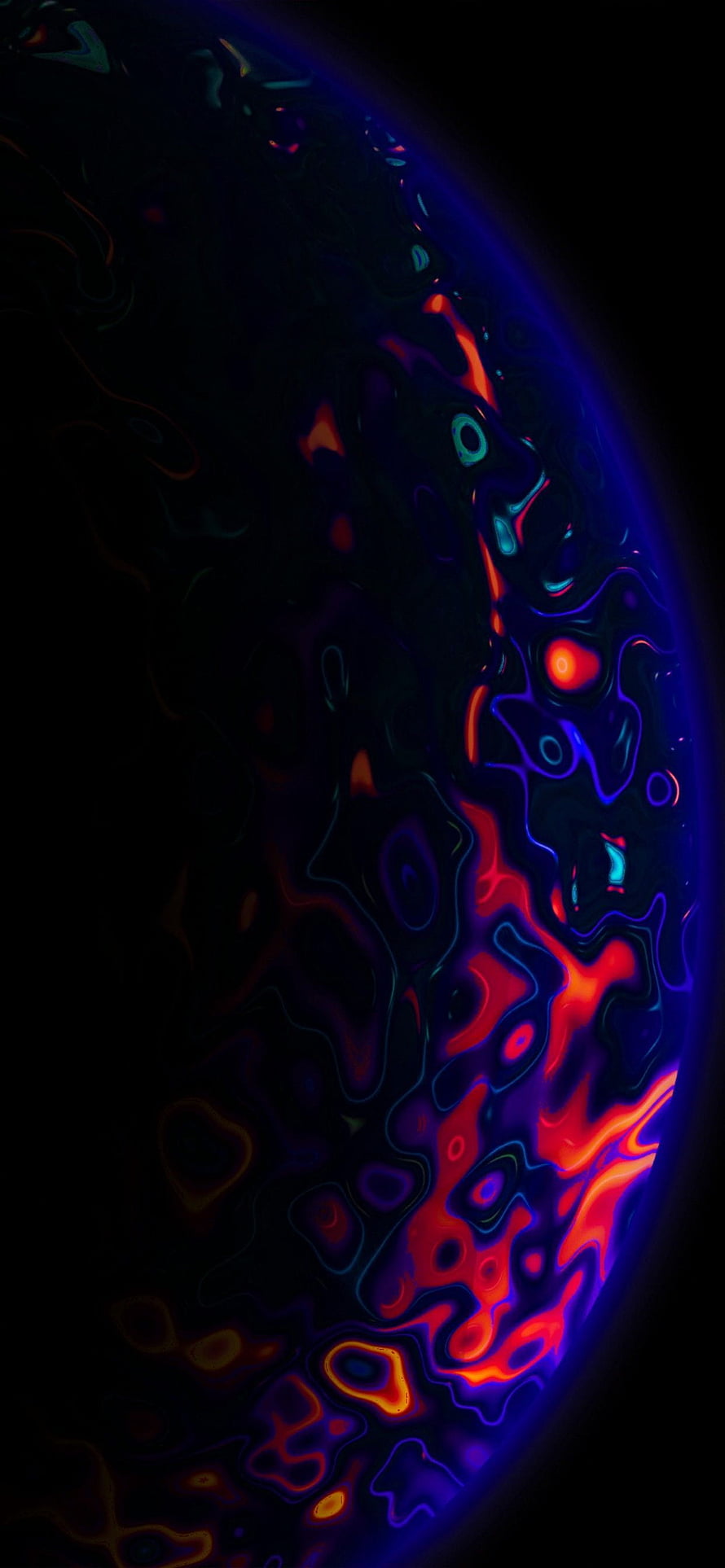 Abstract Liquid Metal Sphere with Neon Red and Blue Swirls on Black Background HD phone wallpaper