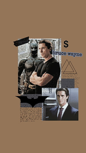 Bruce Wayne and Batman Collage Aesthetic with Christian Bale Portraits HD phone wallpaper