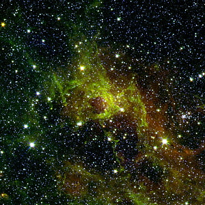 Vibrant Green and Orange Nebula Clouds in Deep Space Star Field HD phone wallpaper