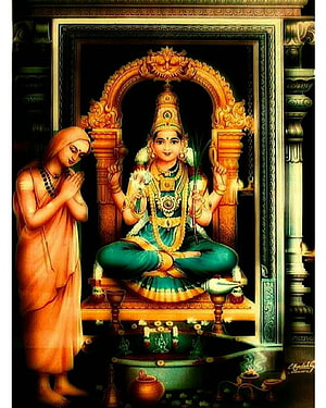 Kanchi Kamakshi and Adi Shankaracharya in Traditional Indian Devotional Art HD phone wallpaper