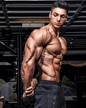 Andrei Deiu Bodybuilder Poses in Gym with Defined Muscles and Dark Hair HD phone wallpaper