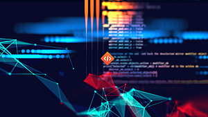Abstract Software Development Concept with Glowing Code and Network Connections HD wallpaper