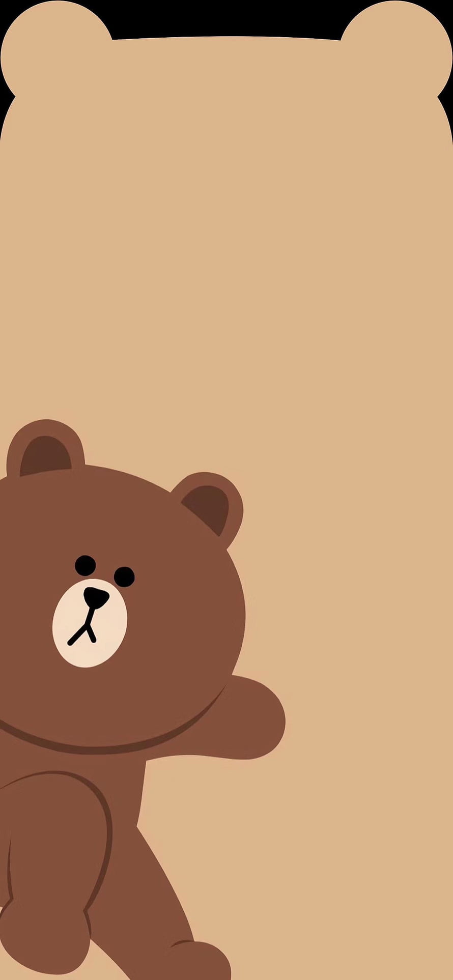 Cute Brown Cartoon Bear Peeking from Bottom Corner on Minimal Tan Background HD phone wallpaper