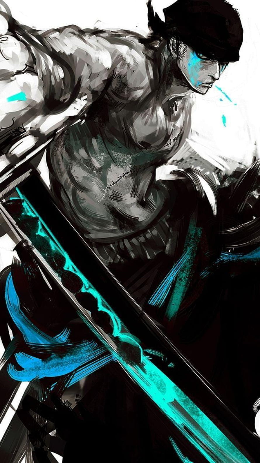 Roronoa Zoro Wielding Glowing Blade in Dynamic Anime Illustration HD phone wallpaper