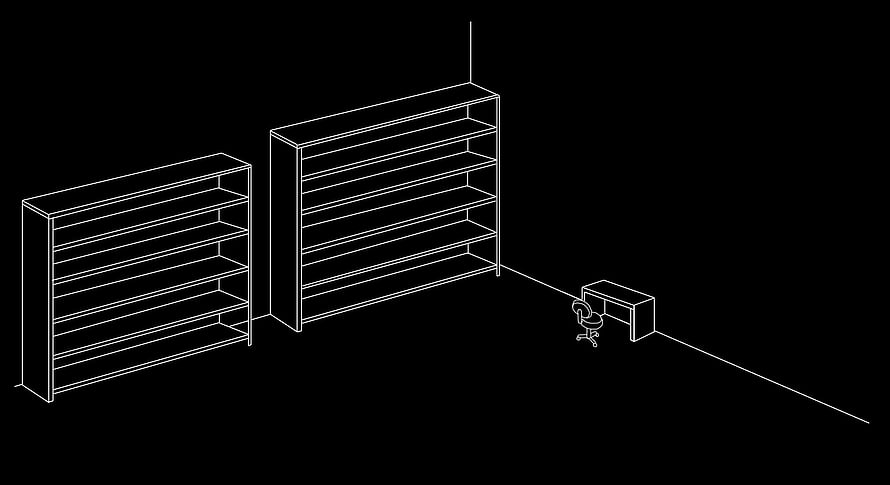 Isometric Wireframe Blueprint of Empty Shelving Units and Office Desk on Black Background HD wallpaper
