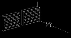 Minimalist Wireframe Blueprint of Office Shelving Units and Desk Setup HD wallpaper