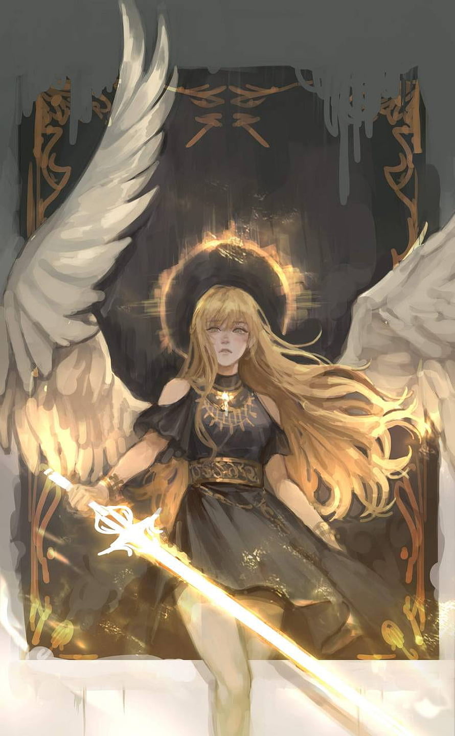 Uriel from Omniscient Reader's Viewpoint with glowing sword and angel wings HD phone wallpaper