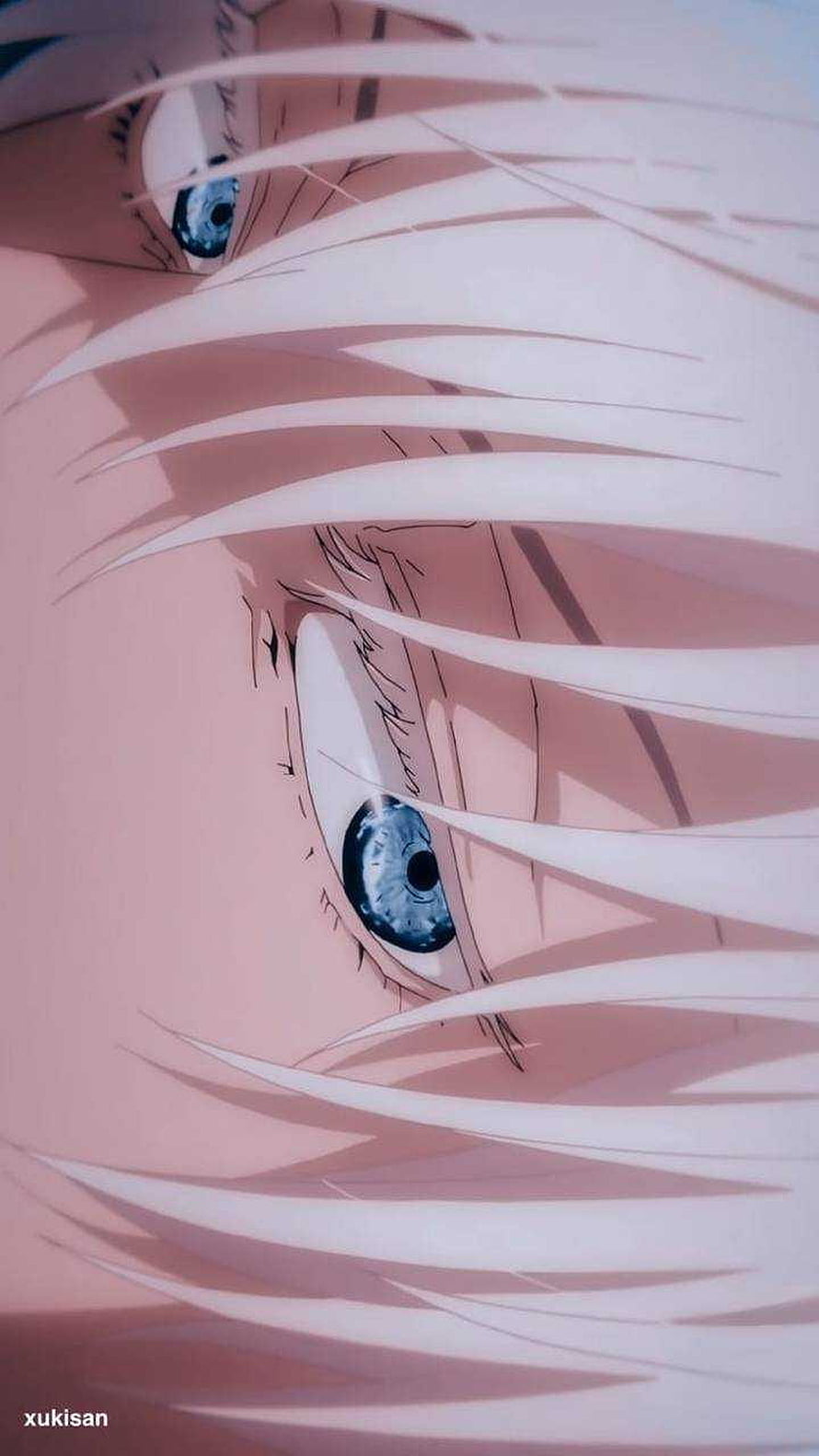 Satoru Gojo Close-Up Anime Eyes and White Hair Portrait HD phone wallpaper