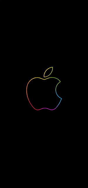 Apple Logo with Rainbow Gradient Outline on Black Background HD phone wallpaper