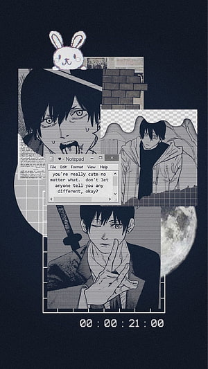 Aki Hayakawa Chainsaw Man Anime Collage Wallpaper with Notepad and Moon HD phone wallpaper