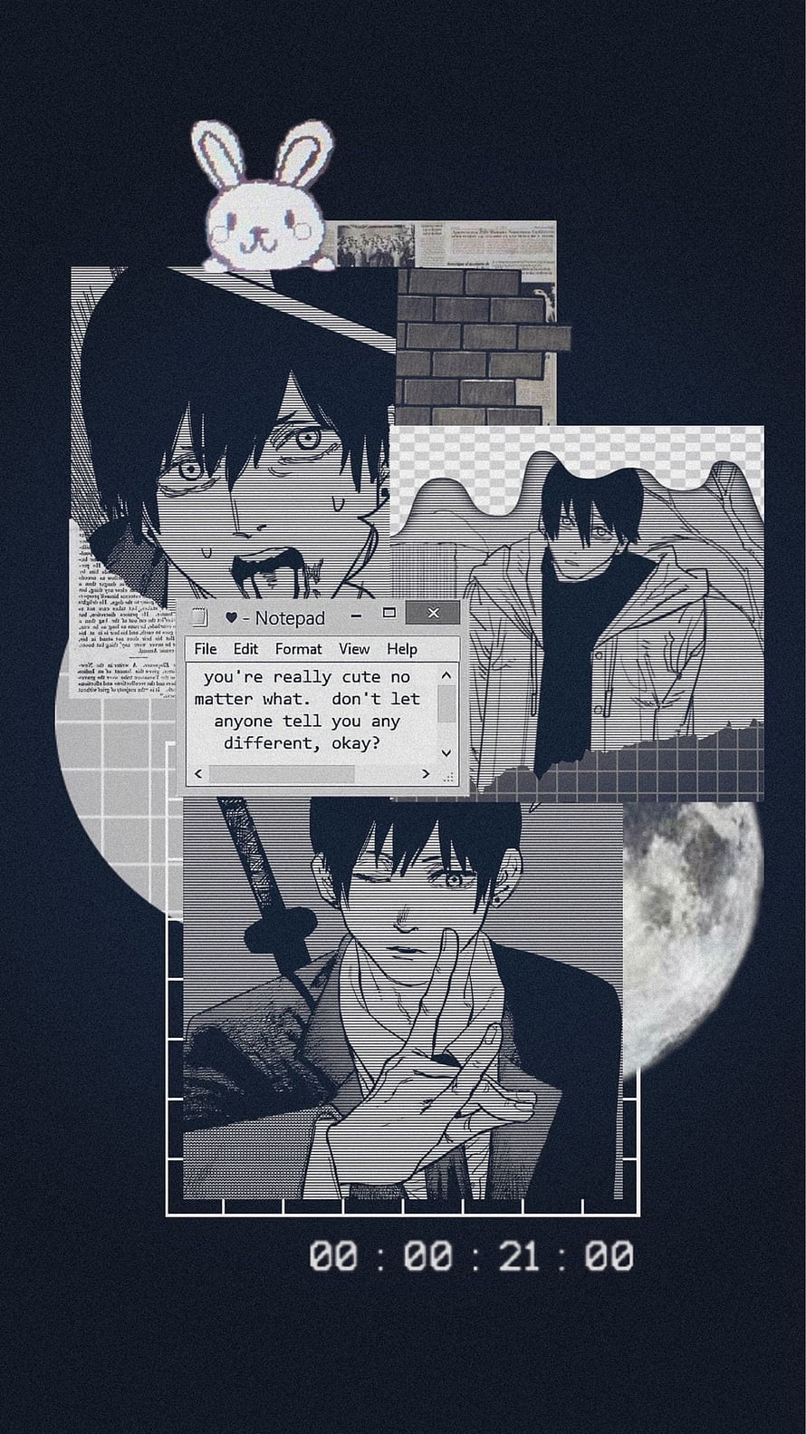 Aki Hayakawa Chainsaw Man Anime Collage Wallpaper with Notepad and Moon HD phone wallpaper