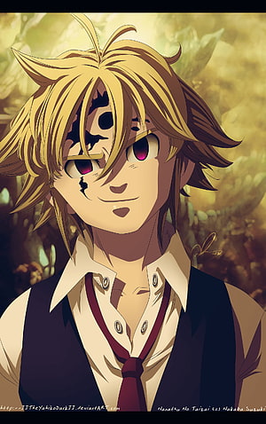 Meliodas from Nanatsu no Taizai Anime Character Portrait with Golden Hair and Red Eyes HD phone wallpaper
