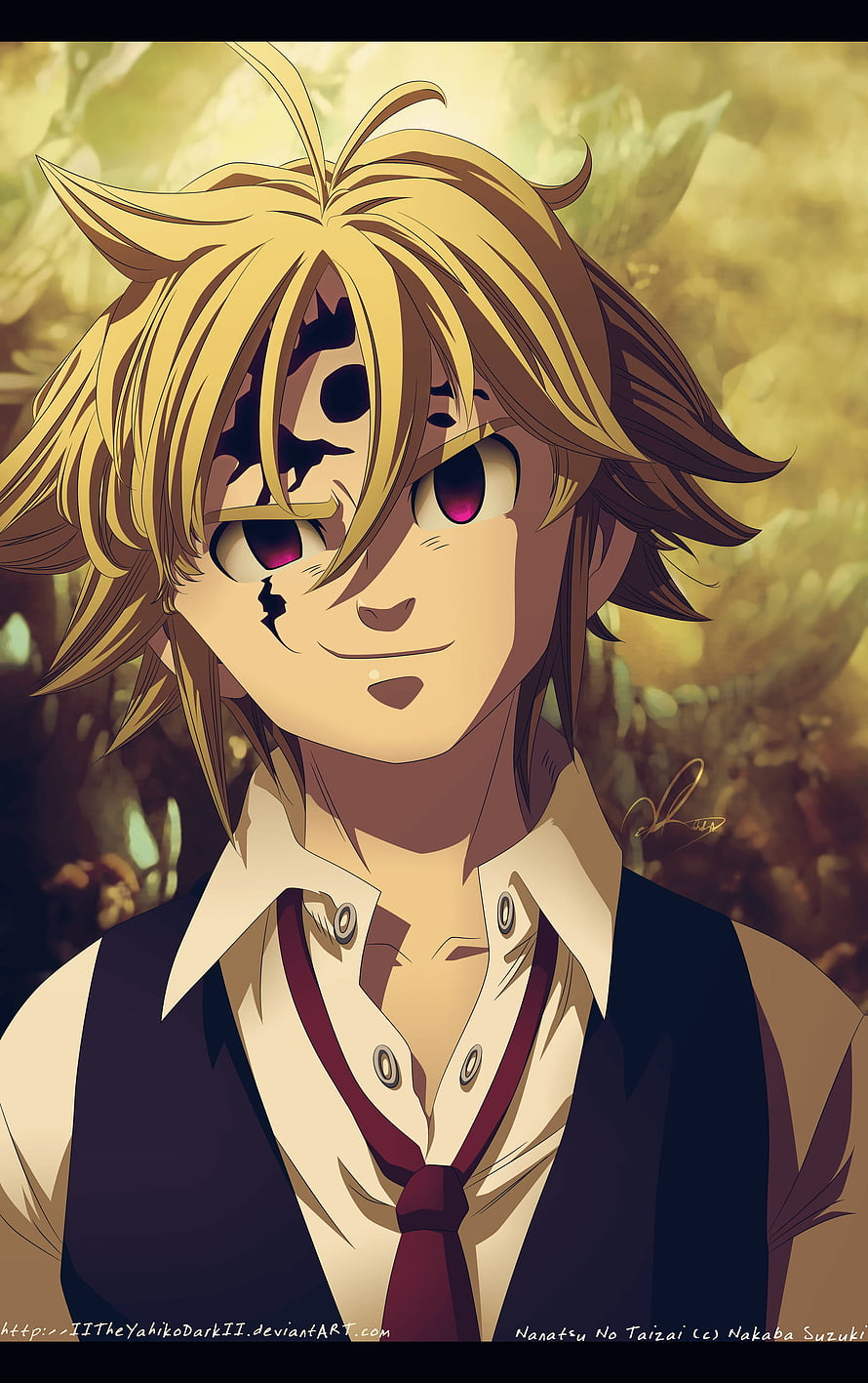 Meliodas from Nanatsu no Taizai Anime Character Portrait with Golden Hair and Red Eyes HD phone wallpaper