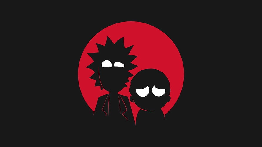 Rick and Morty Silhouette Artwork Against a Bold Red Circle on a Dark Background HD wallpaper