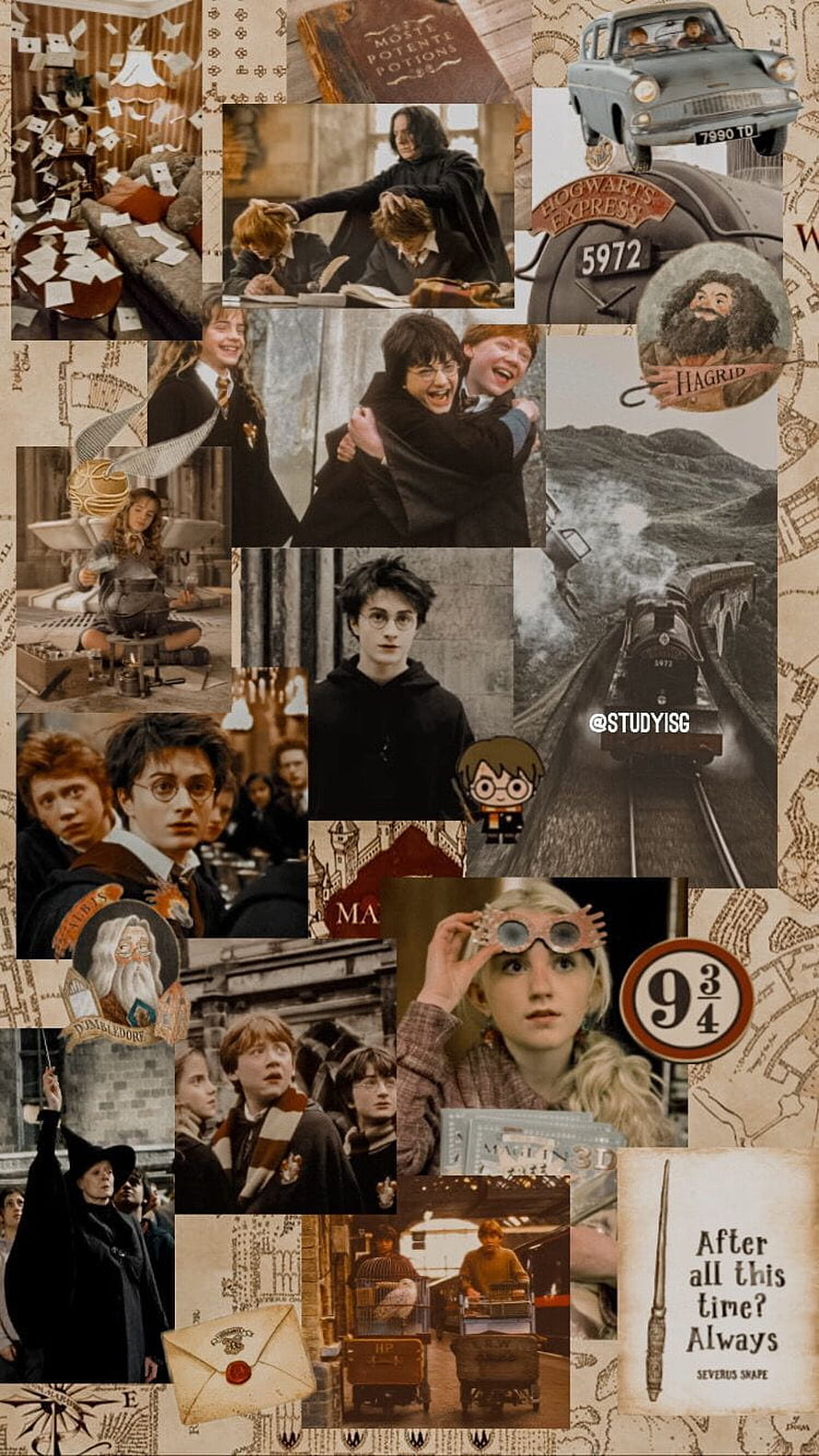 Harry Potter Movie Collage Featuring Hogwarts Express, Characters, and Iconic Scenes HD phone wallpaper