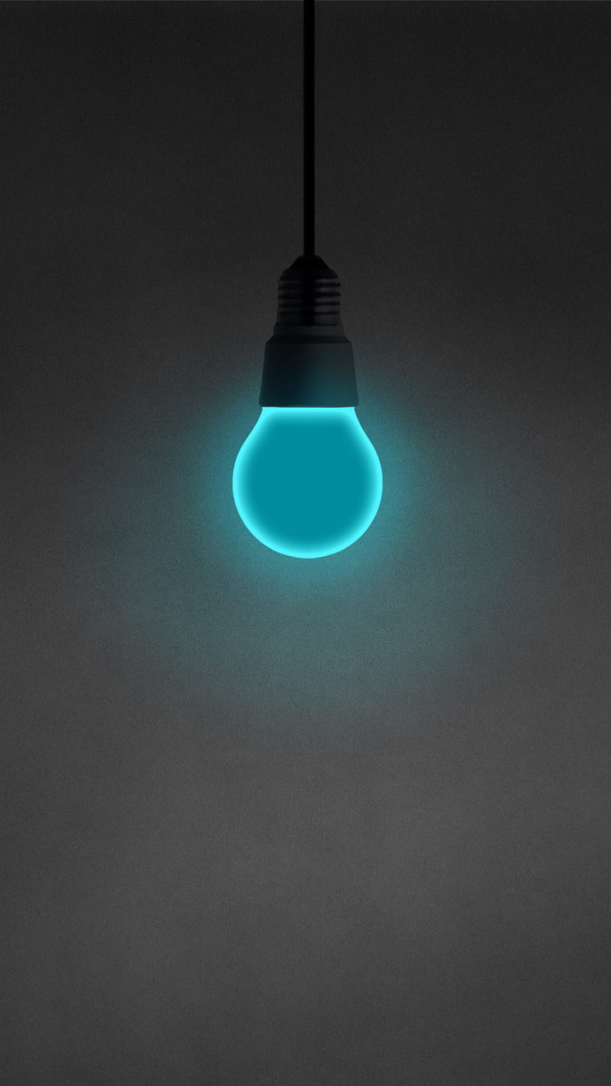 Glowing Cyan LED Light Bulb Hanging Against Dark Minimalist Background HD phone wallpaper