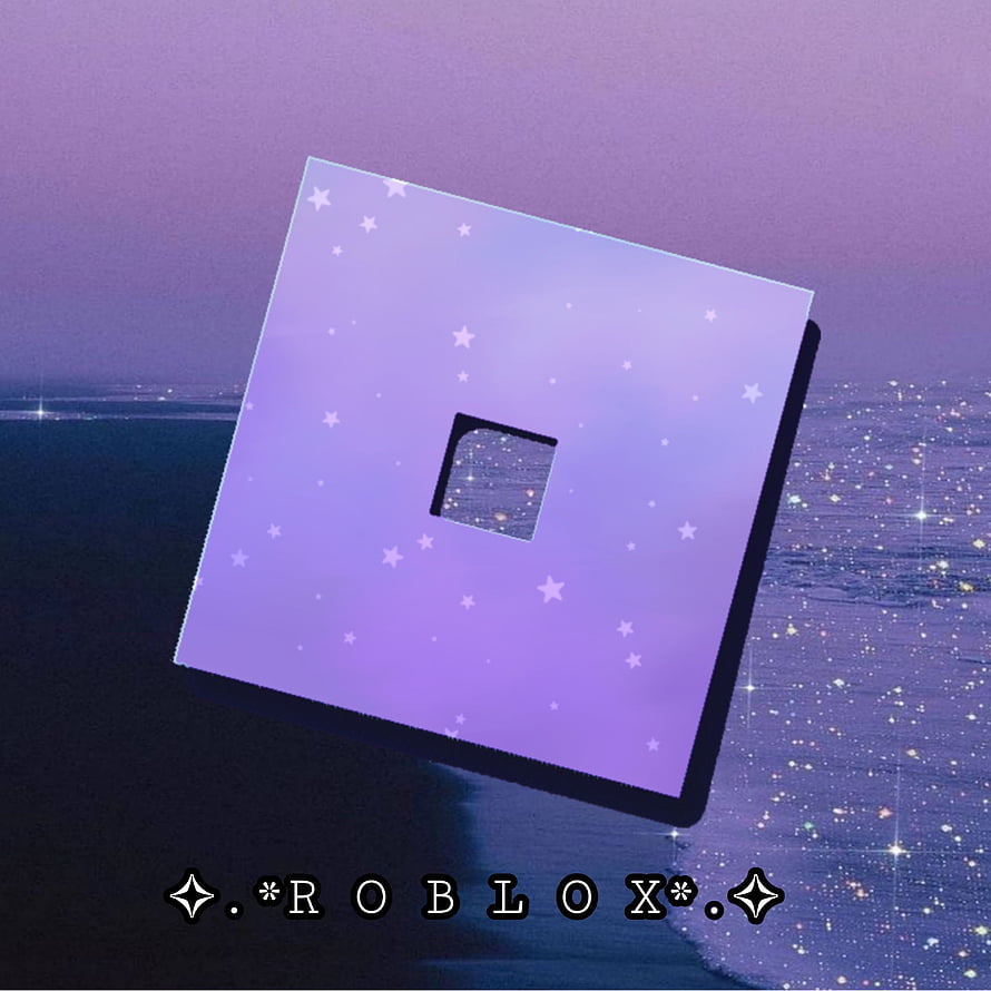 Purple Starry Roblox Icon with Glowing Night Sky and Sparkling Water Background HD phone wallpaper