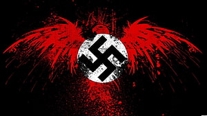 Dark Grunge Nazi Eagle Emblem with Red Wings and Swastika Symbol on Black Background HD wallpaper