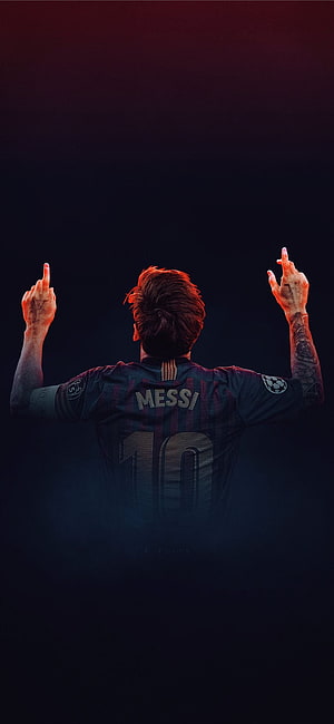 Lionel Messi FC Barcelona Number 10 Jersey Back View Dramatic Red Lighting HD phone wallpaper