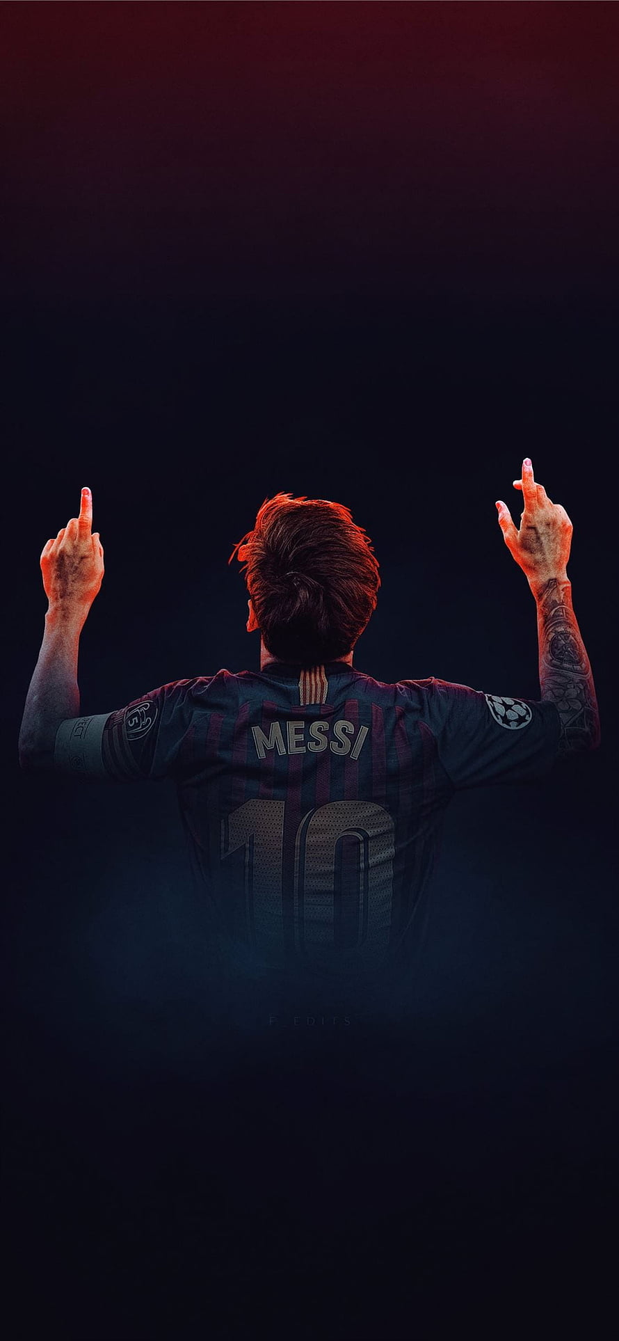 Lionel Messi FC Barcelona Number 10 Jersey Back View Dramatic Red Lighting HD phone wallpaper