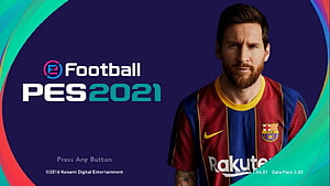 eFootball PES 2021 Menu Screen Featuring Lionel Messi in Barcelona Kit HD wallpaper