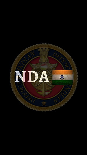 National Defence Academy Emblem with Indian Flag on Black Background HD phone wallpaper
