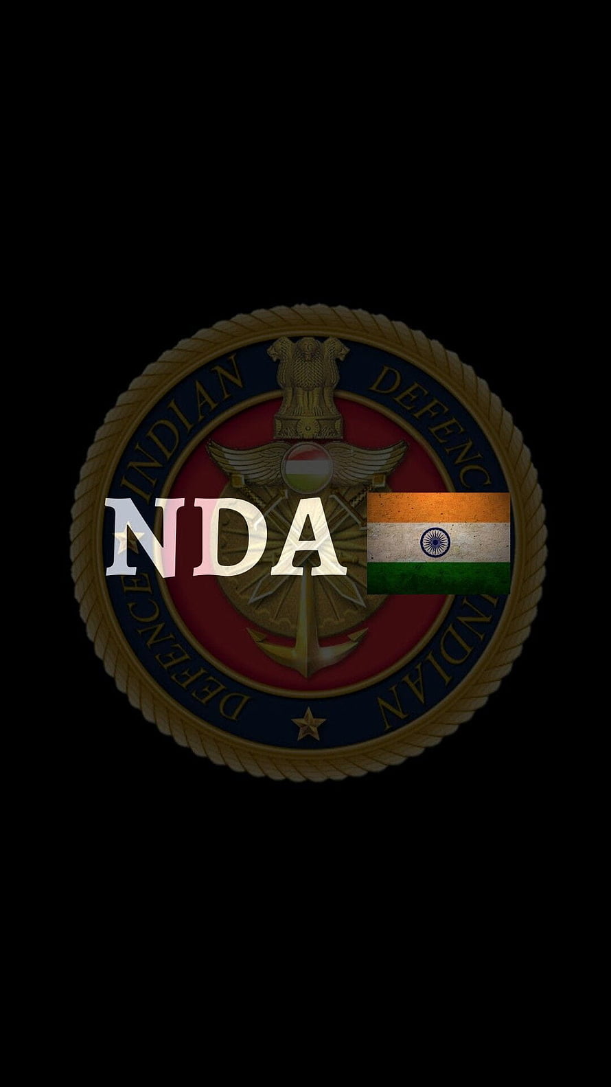 National Defence Academy Emblem with Indian Flag on Black Background HD phone wallpaper